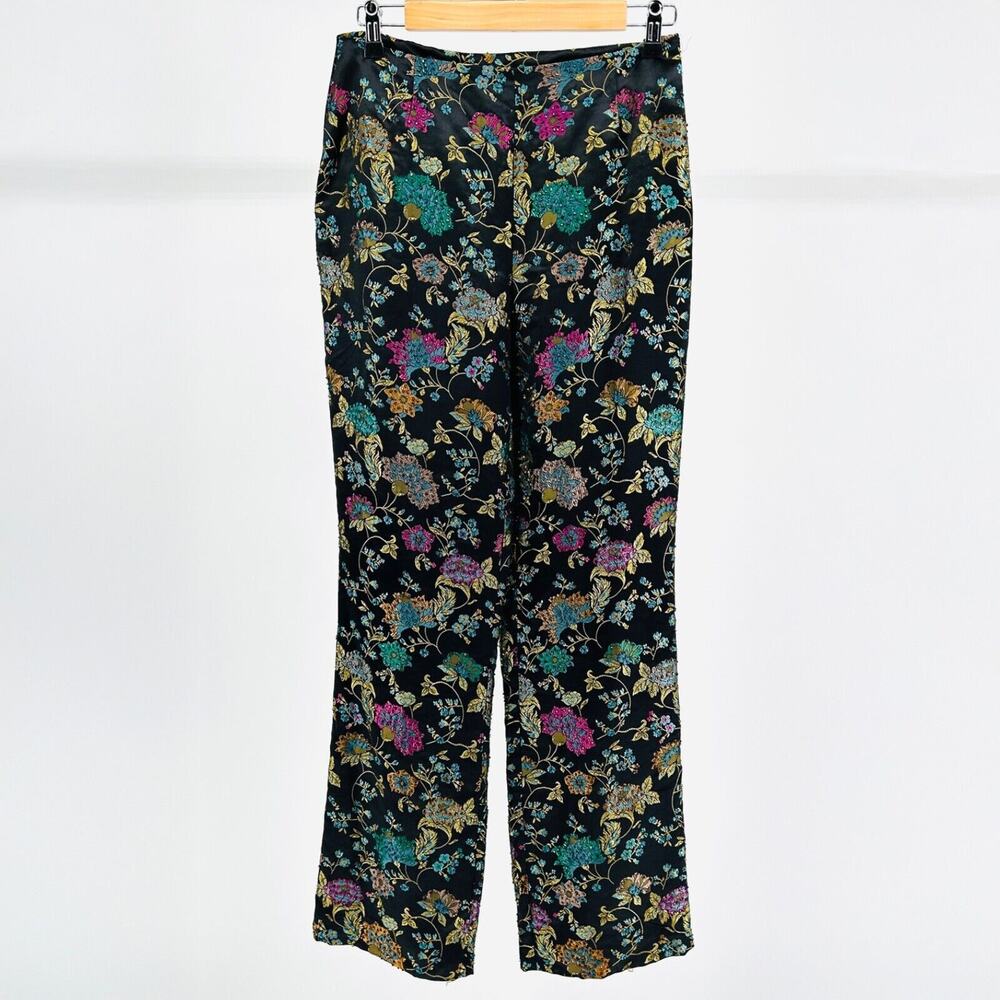 Vintage Y2K Gilar Black Brocade Beaded Floral Wide Leg Evening Pants